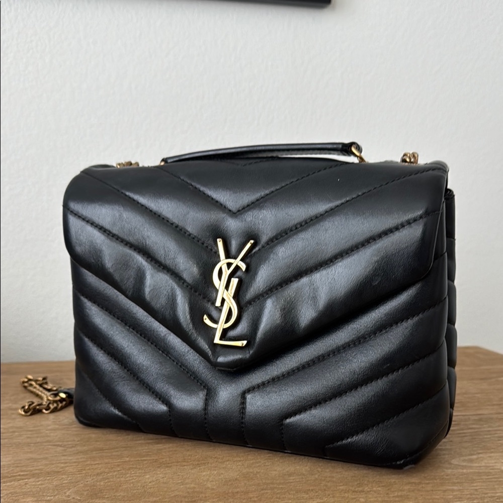 Yves Saint Laurent Calfskin Y Quilted Monogram small Loulou Chain Satchel Black